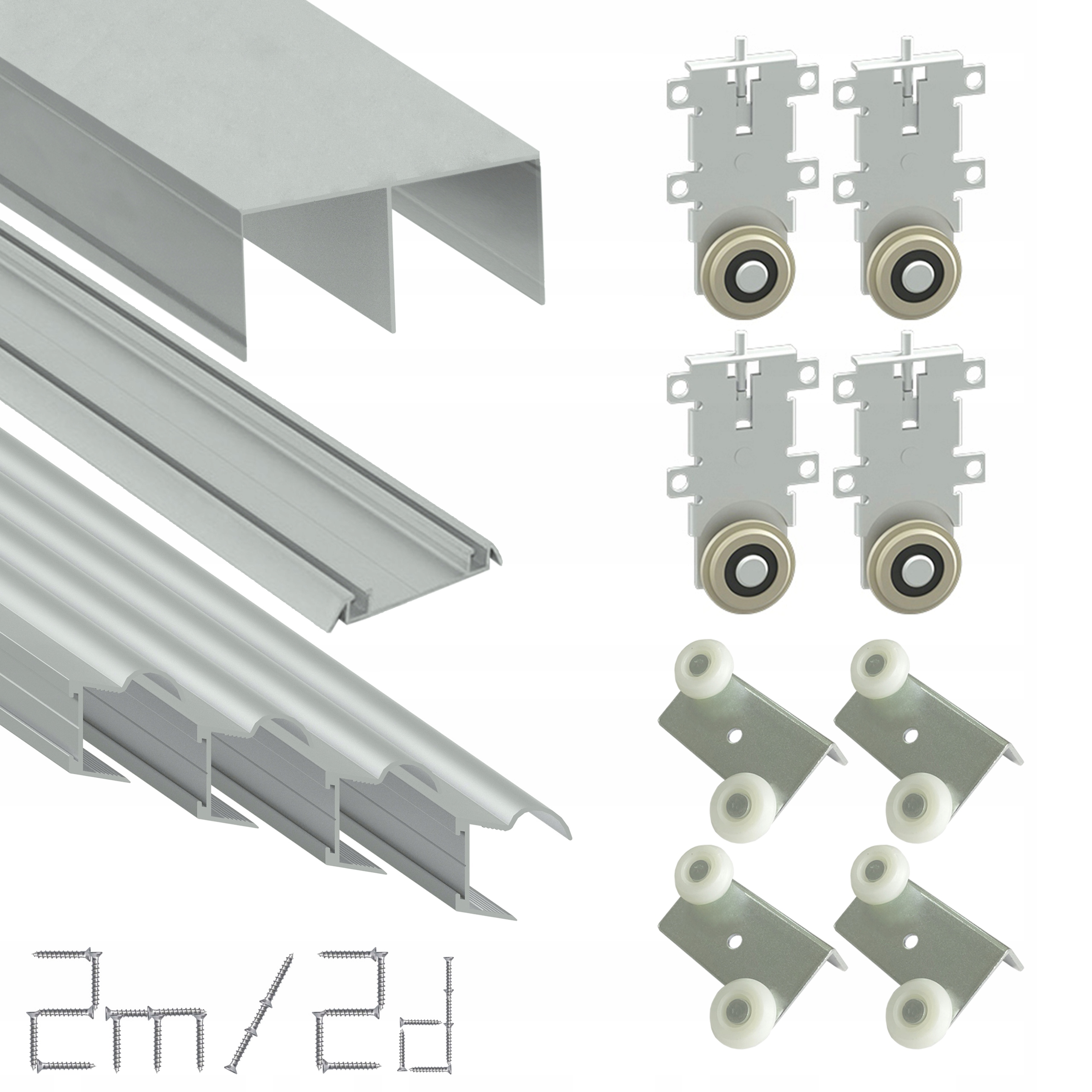 System do drzwi przesuwnych zestaw okuć 200cm KLASA 2m 2Drzwi SREBRO